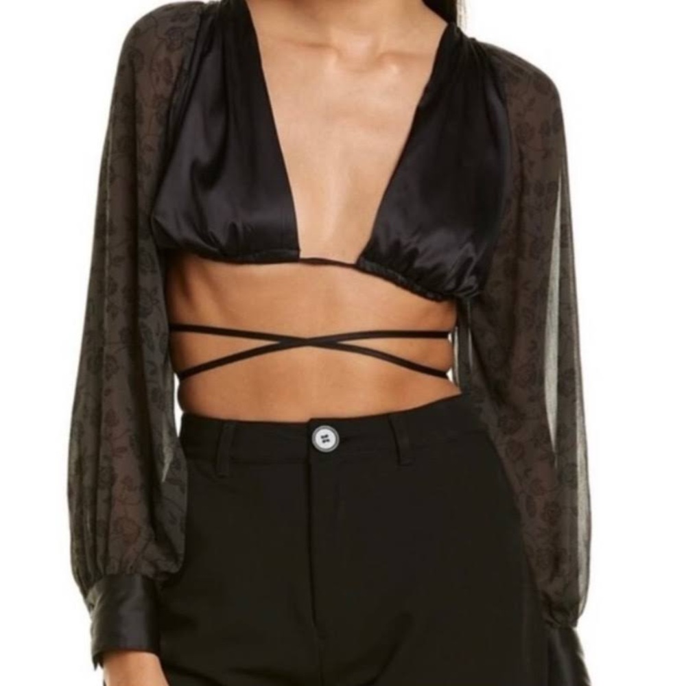 WeWoreWhat Puff Sleeve Tie Back Top